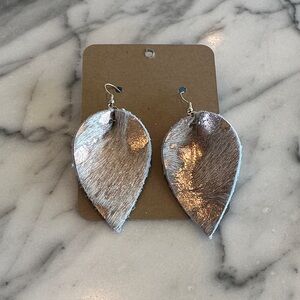 Grey and rose gold hair on hide leather earrings